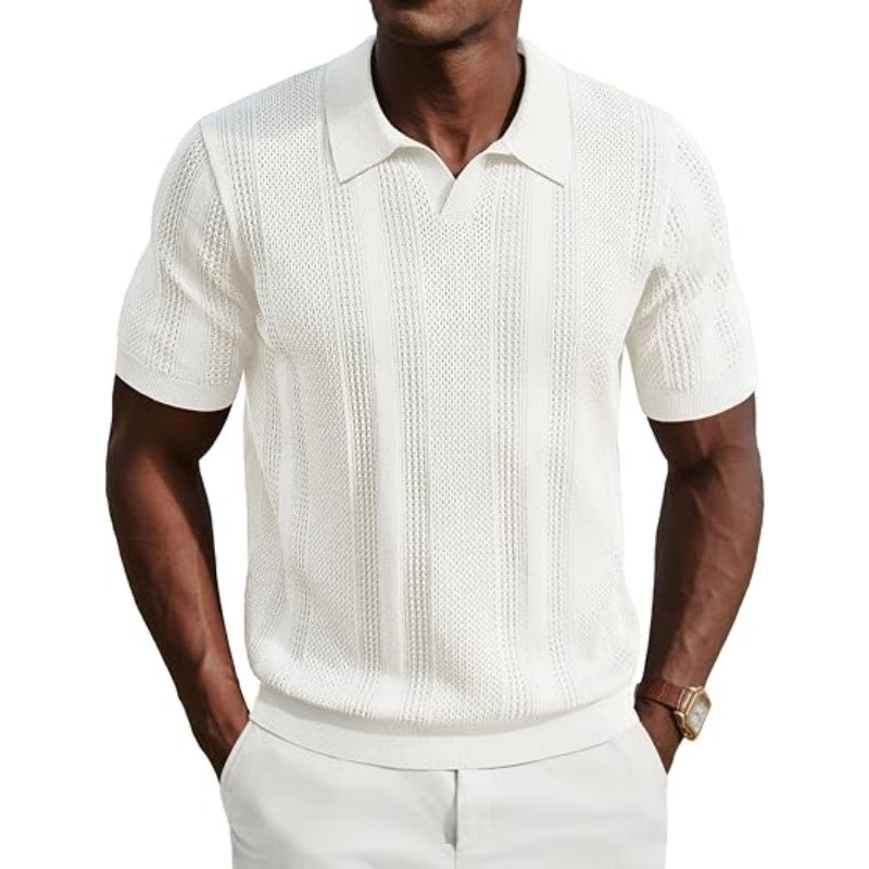 Mens Knit Polo Shirts V Neck Short Sleeve