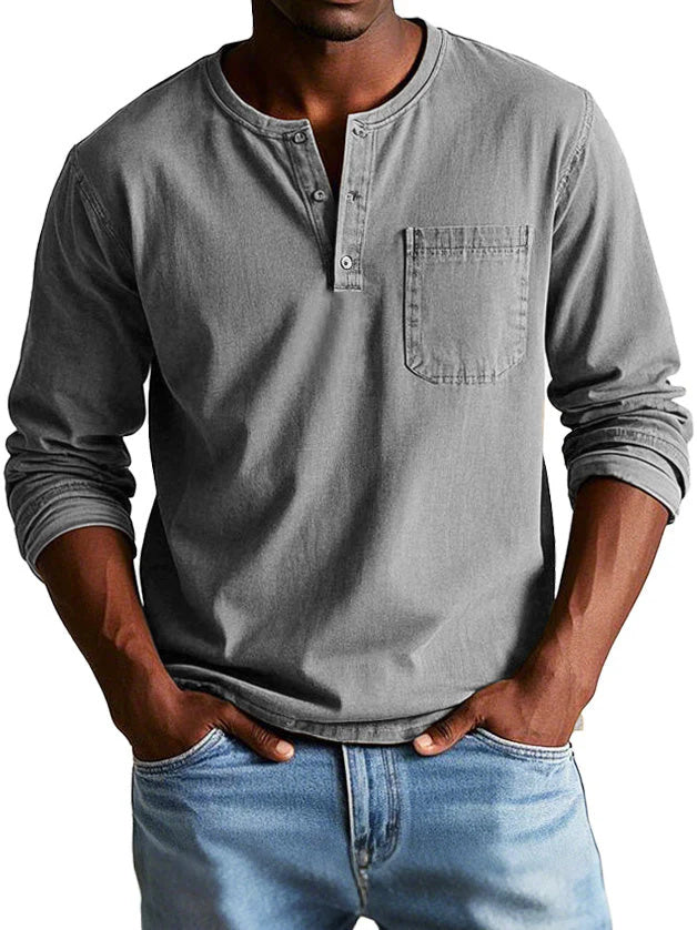 💫Clearance Sale🔥Men's Fashion Vintage Distressed Pocket Long Sleeve Henley Shirt