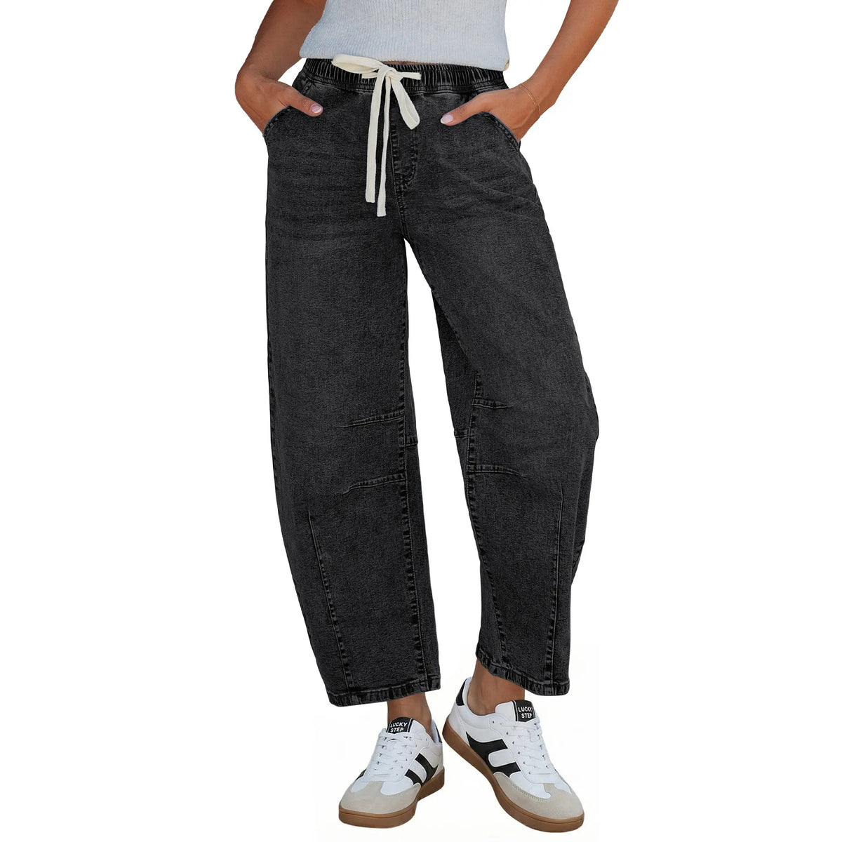 Barrel Jeans for Women High Waisted Cropped Wide Leg Stretch Denim Pants