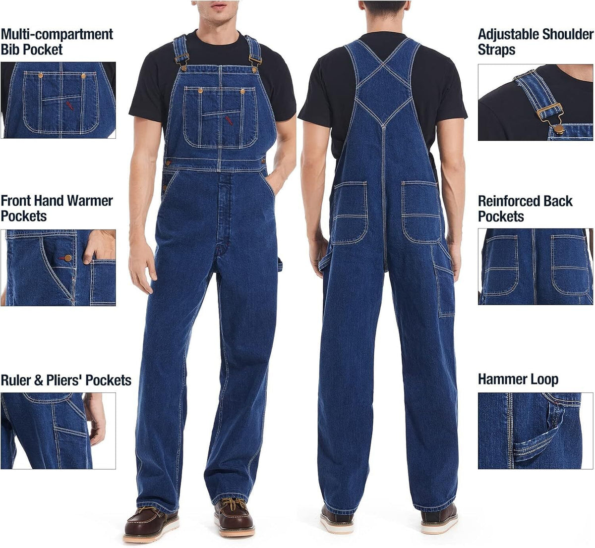 🔥Men's Denim Bib Overalls, Workwear with Adjustable Straps and Convenient Tool Pockets