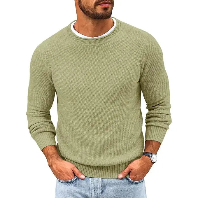 Mens Crewneck Sweater Casual Textured Knitted Thermal Pullover Sweaters