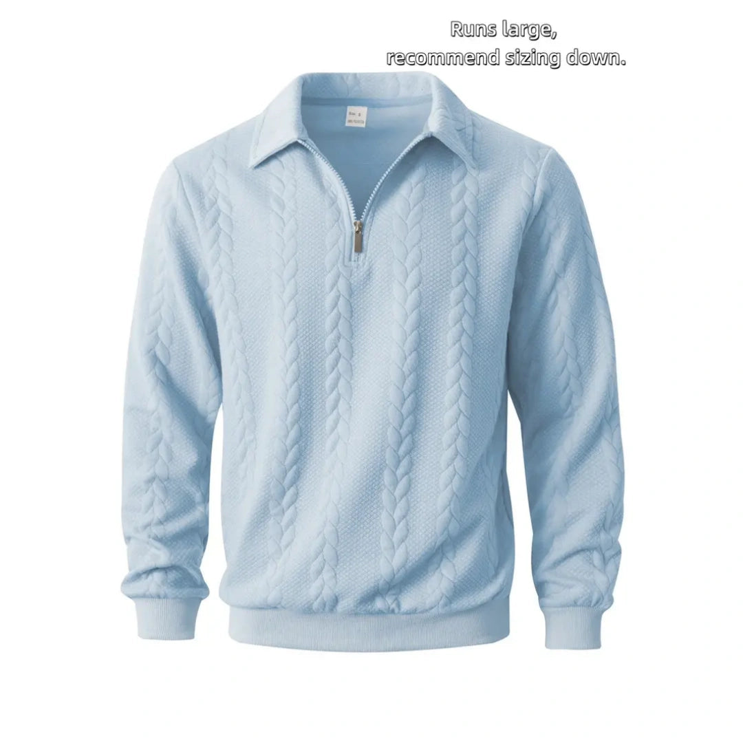 Men's Spring Outfits Knitted Polo Neck Long Sleeve Fitted Knitwear Sweatshirt