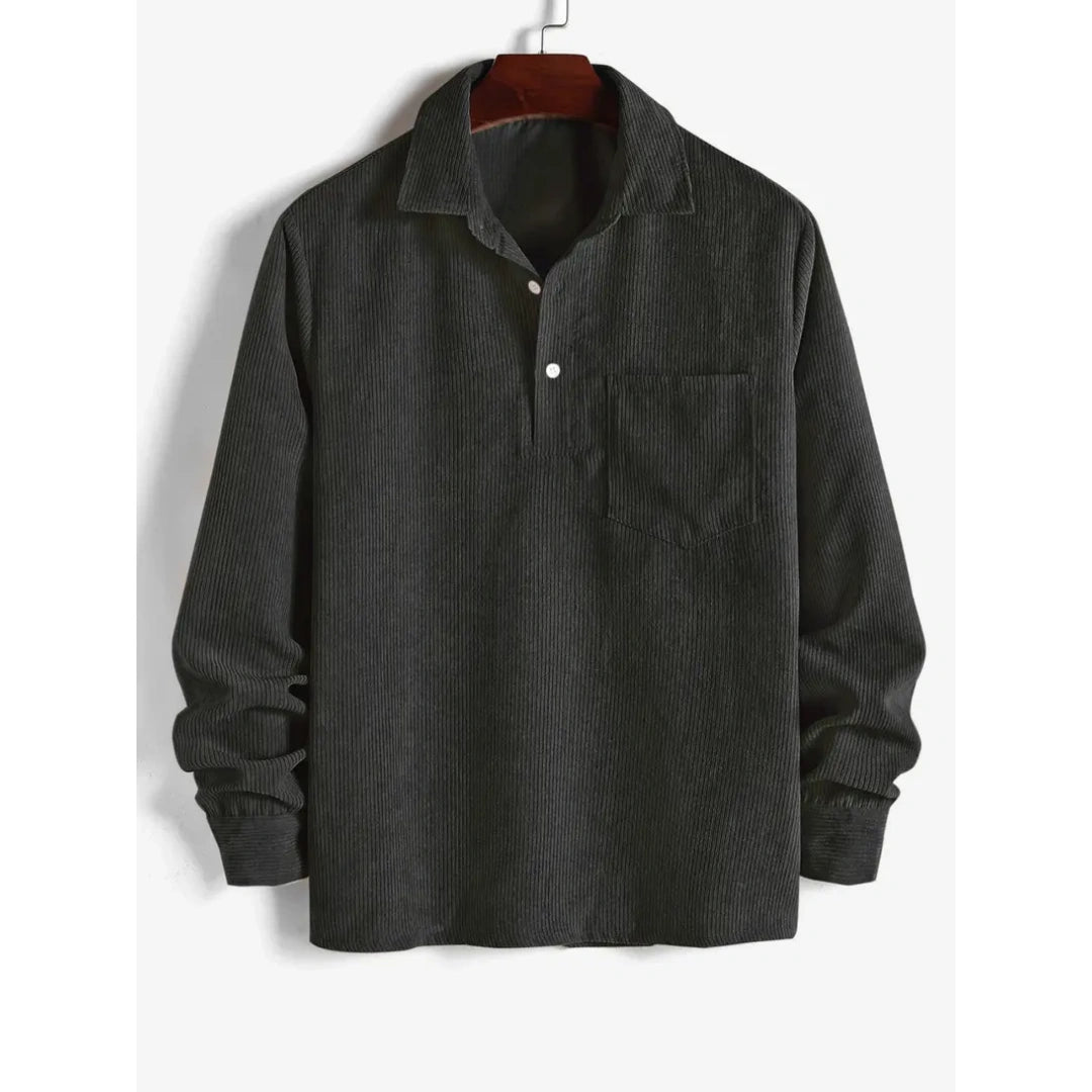 Men's Plain Pocket Half Button Corduroy Shirt