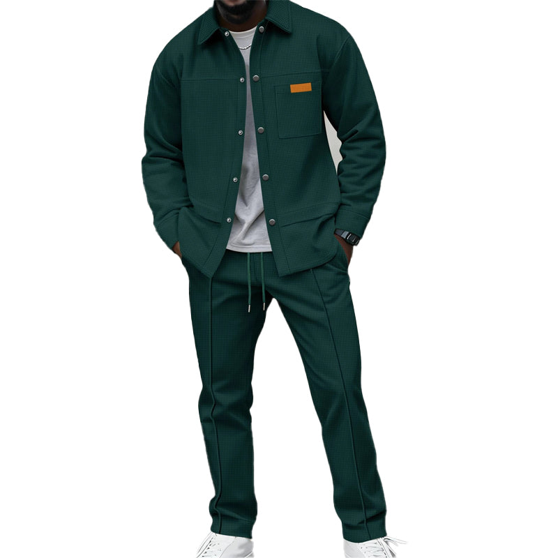 Men's two-piece casual set: waffle knit jacket and trousers