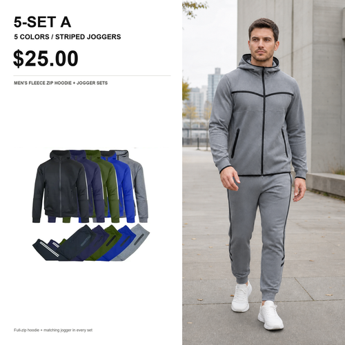 Men's 5-Piece Fleece Zip Hoodie & Jogger Sets
