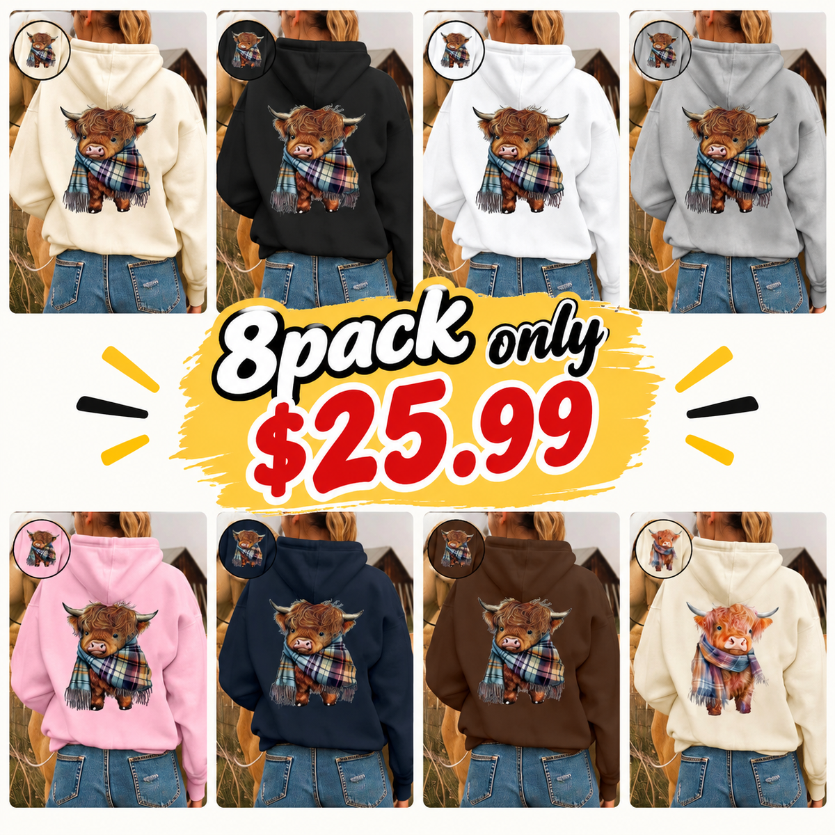 🐮 50% OFF!!🎁Cute Highland Cow Cozy Fleece-Lined Hooded Sweatshirt