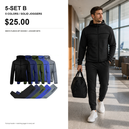 Men's 5-Piece Fleece Zip Hoodie & Jogger Sets