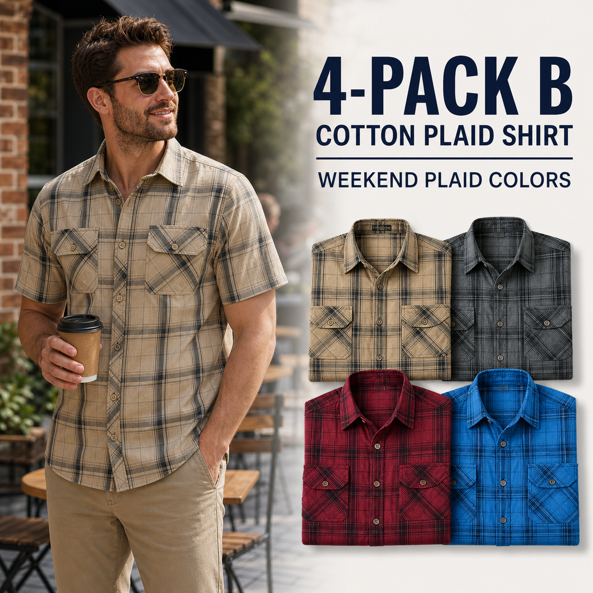 Men's Cotton Plaid Short Sleeve Shirt