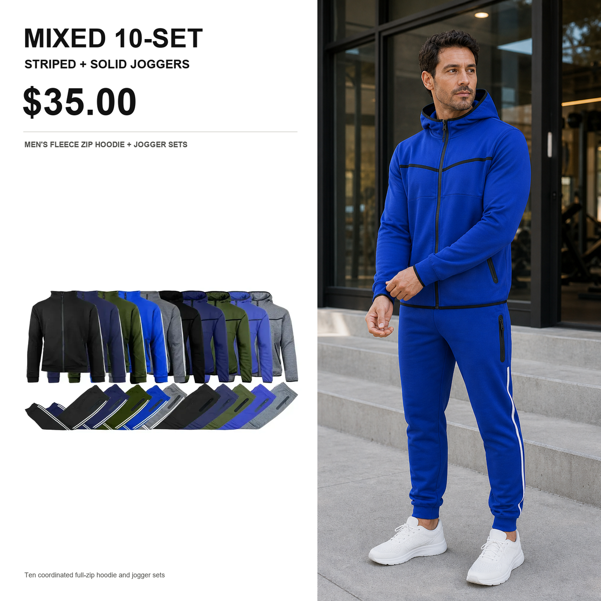 Men's 5-Piece Fleece Zip Hoodie & Jogger Sets