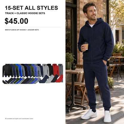 Men's 5-Piece Fleece Zip Hoodie & Jogger Sets
