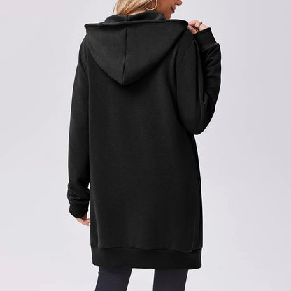 Women Zip Up Fleece Tunic Sweatshirt Long Hoodie