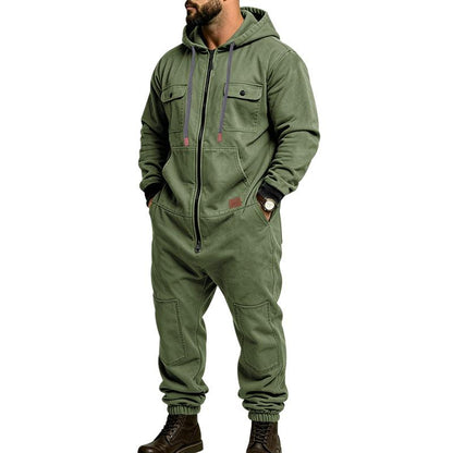 Men's Hooded Cargo Utility Jumpsuit