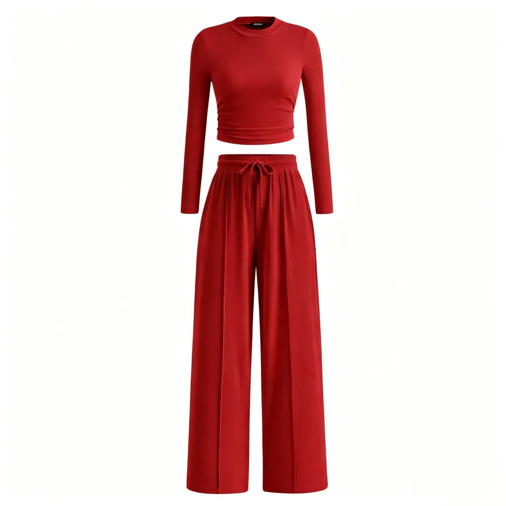Women's Fall&Winter 2-Piece Set – Top & Wide-Leg Pants