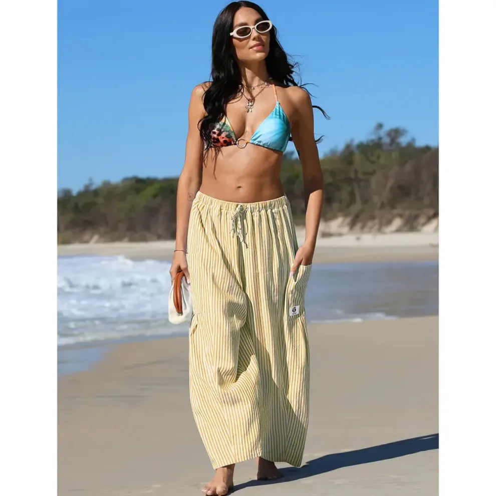 Womens Wide Leg Gingham Striped Plaid Pants