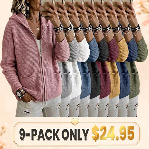 CLEARANCE 💥 Women's Casual Solid Zipper Knitted Hoodie Cardigan Jacket