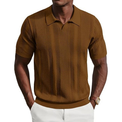 Mens Knit Polo Shirts V Neck Short Sleeve