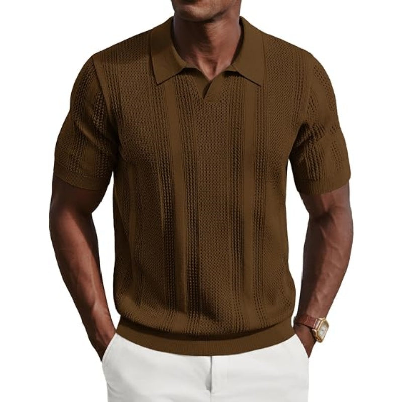 Mens Knit Polo Shirts V Neck Short Sleeve