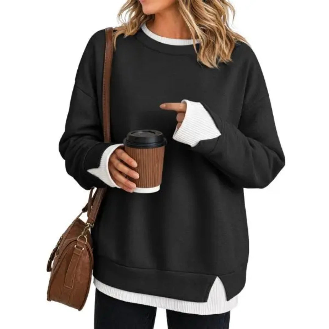 Women's Two-Piece Layered Crew Neck Sweatshirt