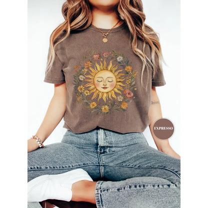 Boho Spiritual Sun T-Shirt, Cute Bohemian Tee, Celestial Hippie Clothing, Vintage Women Clothing, Hippy Clothes, Chic Style, Floral Outfit