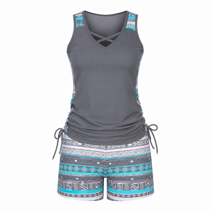 ⏰LAST DAY 90% OFF - Women's 2-Piece Tummy Control Tankini Set with Built-In Bra – Flattering Boho Swimwear with Shorts