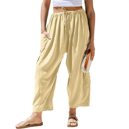 Womens Wide Leg Gingham Striped Plaid Pants