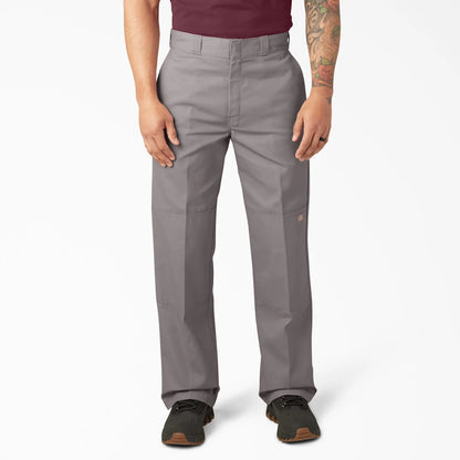 Men's Loose Fit Double Knee Work Pants, Reinforced Knees, Multi-Pocket Utility Fit, Workwear Street Style