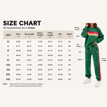 Women’s 2-Piece Loose-Fit Sweatshirt Set – Retro Rainbow Stripe Crewneck Sweatshirt & Casual Track Pants🔥