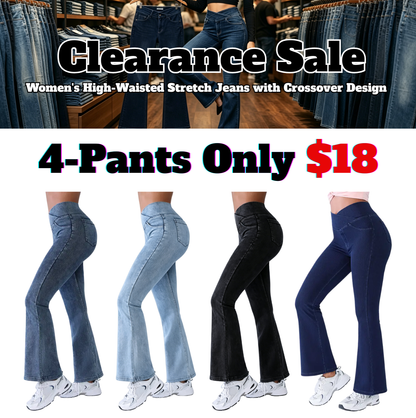 Women's Crossover High-Waisted Stretch Jeans