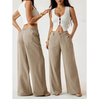 High Waist Wide Leg Beach Trousers With Pocket