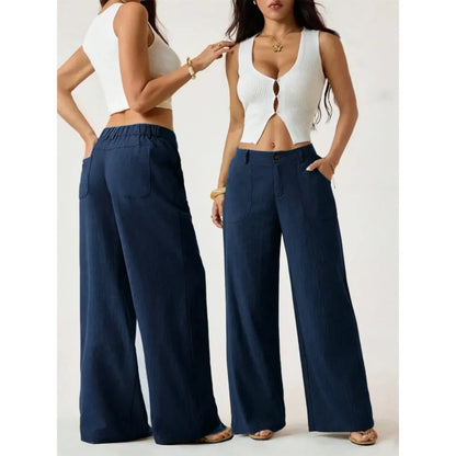High Waist Wide Leg Beach Trousers With Pocket