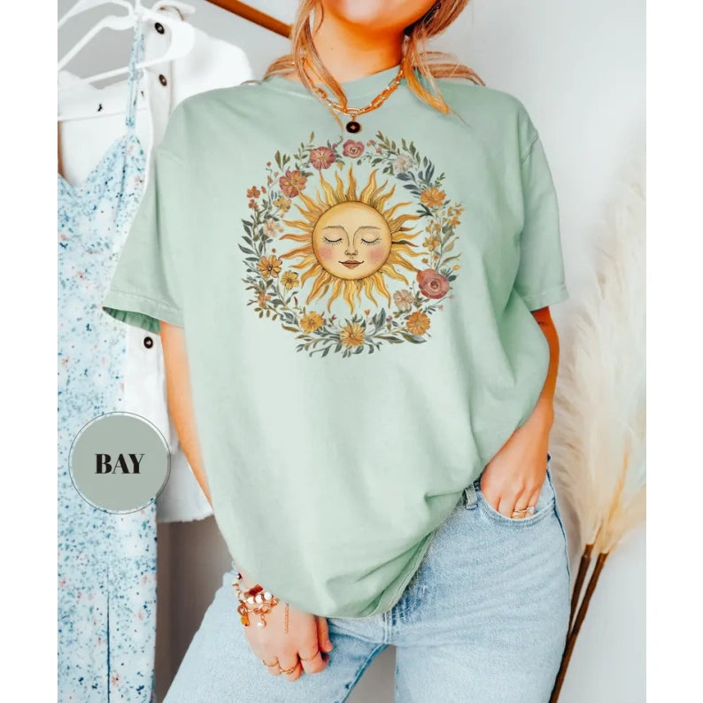 Boho Spiritual Sun T-Shirt, Cute Bohemian Tee, Celestial Hippie Clothing, Vintage Women Clothing, Hippy Clothes, Chic Style, Floral Outfit