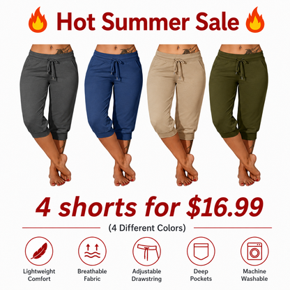 🔥Hot Summer Sale🔥Women’s Drawstring Capri Pants with Pockets for Casual Comfort Wear