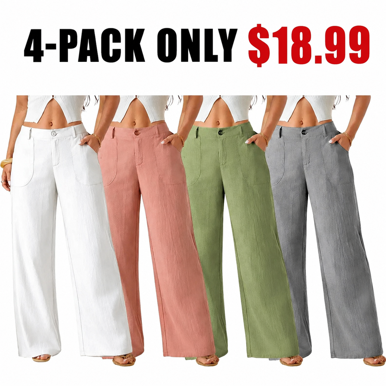 High Waist Wide Leg Beach Trousers With Pocket