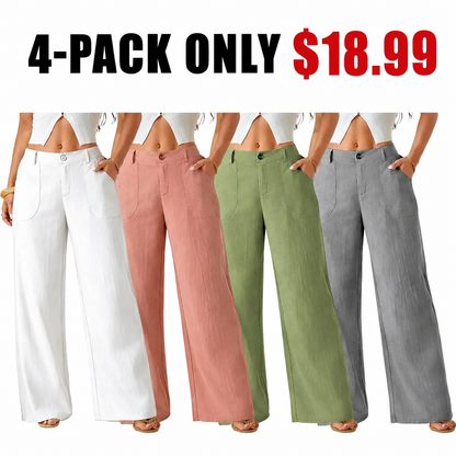 High Waist Wide Leg Beach Trousers With Pocket
