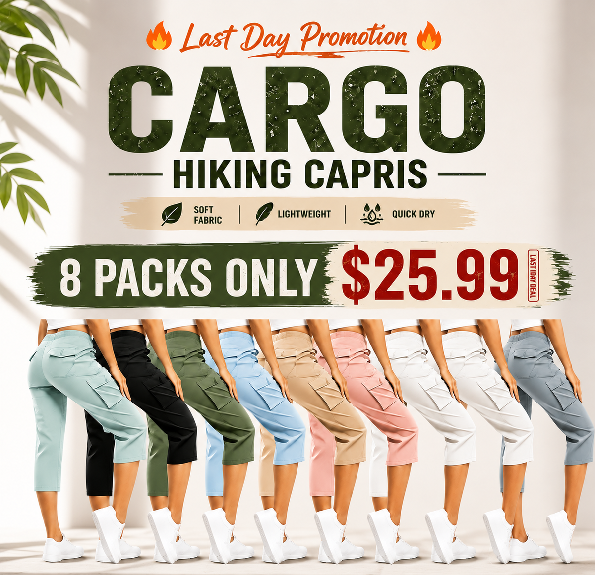 Women's Cargo Capris Lightweight Hiking Pants Shorts Cropped Cotton