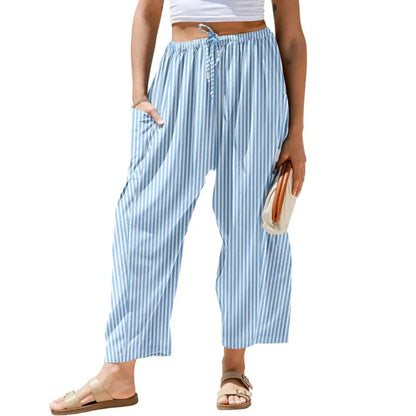 Womens Wide Leg Gingham Striped Plaid Pants