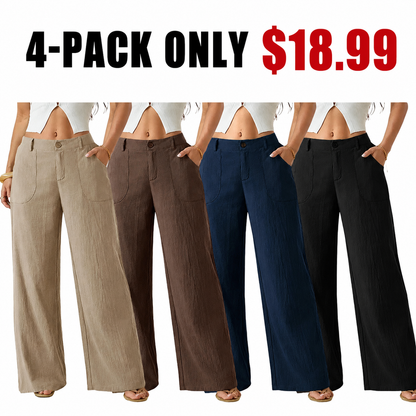 High Waist Wide Leg Beach Trousers With Pocket