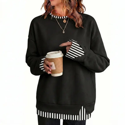 Women's Two-Piece Layered Crew Neck Sweatshirt