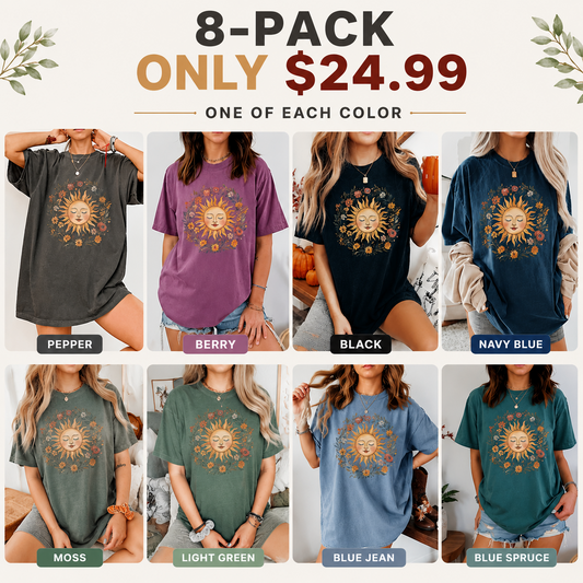 Boho Spiritual Sun T-Shirt, Cute Bohemian Tee, Celestial Hippie Clothing, Vintage Women Clothing, Hippy Clothes, Chic Style, Floral Outfit