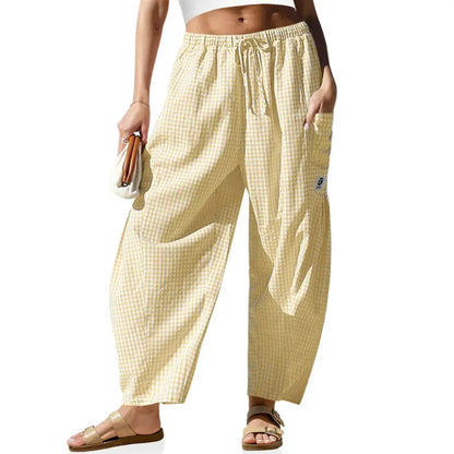 Womens Wide Leg Gingham Striped Plaid Pants