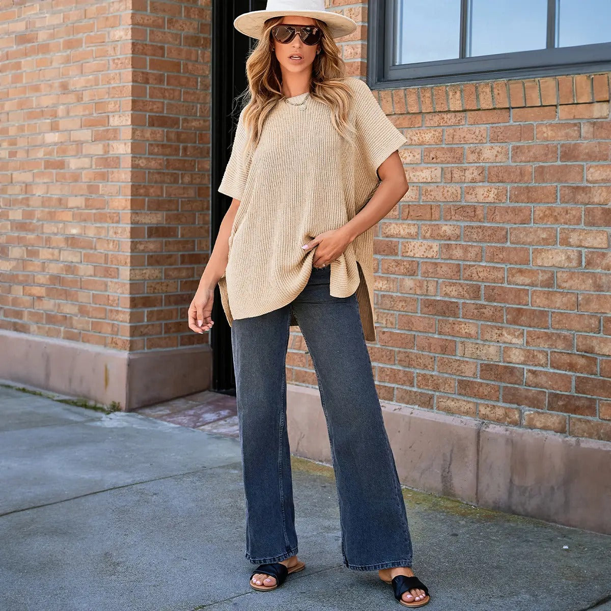 Women's Oversized Puff Short Sleeve Knit Sweater