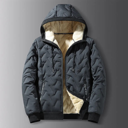 Men's Solid Baggy Fleece Lined Winter Jacket, Casual Hooded Windproof Full Zip Long Sleeve Outerwear for Outdoor Commute