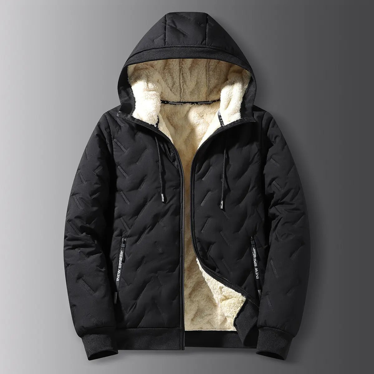 Men's Solid Baggy Fleece Lined Winter Jacket, Casual Hooded Windproof Full Zip Long Sleeve Outerwear for Outdoor Commute