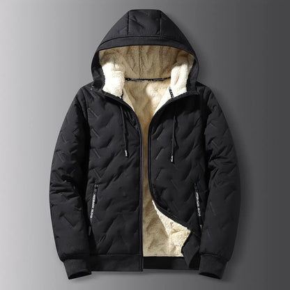 Men's Solid Baggy Fleece Lined Winter Jacket, Casual Hooded Windproof Full Zip Long Sleeve Outerwear for Outdoor Commute