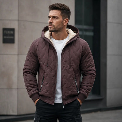Men's Solid Baggy Fleece Lined Winter Jacket, Casual Hooded Windproof Full Zip Long Sleeve Outerwear for Outdoor Commute