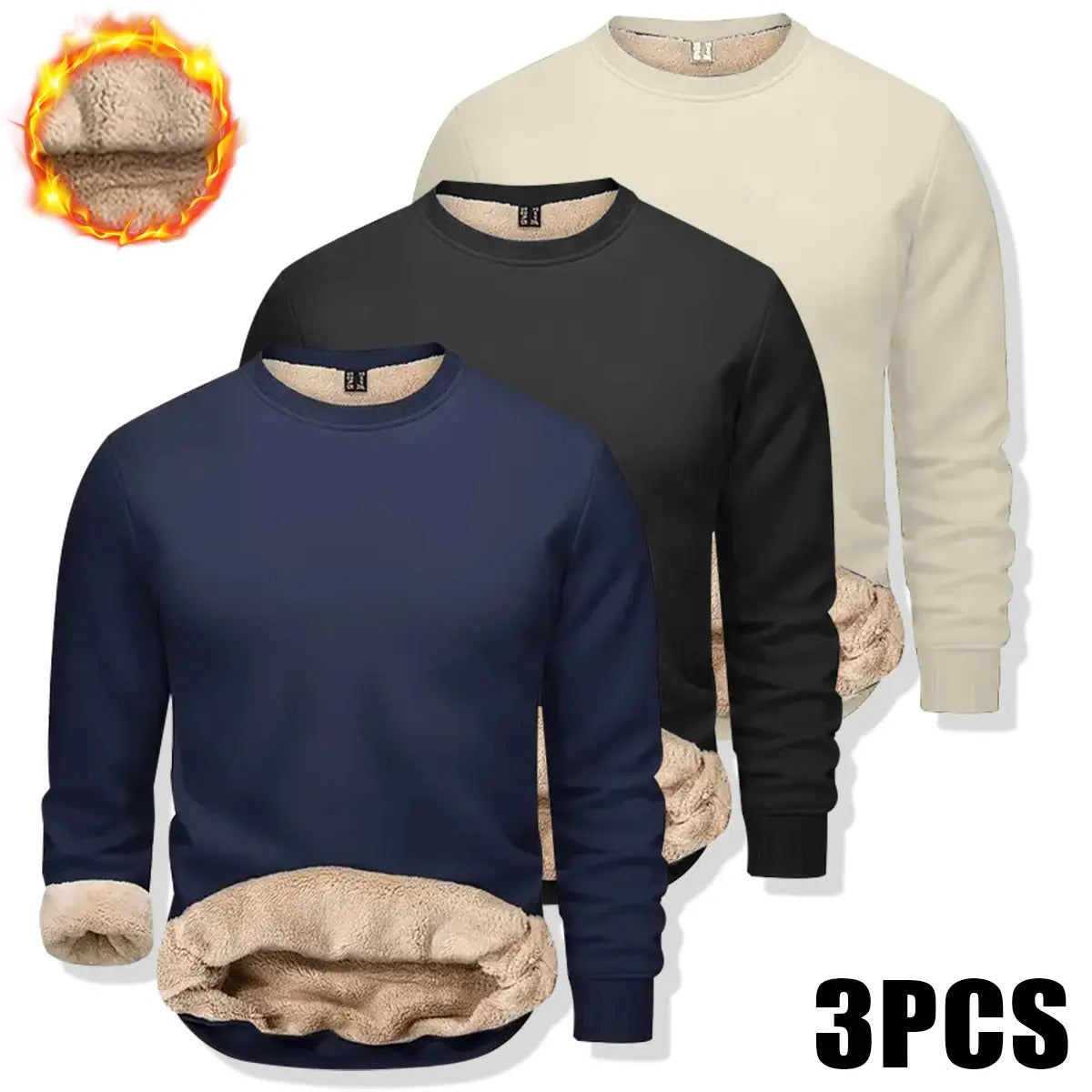 🔥 BESTSELLER |Men's Fitted Crewneck Fleece Lined Sweatshirt, Wind Resistant Polyester Athletic Pullover, Casual Fashion Active Tops