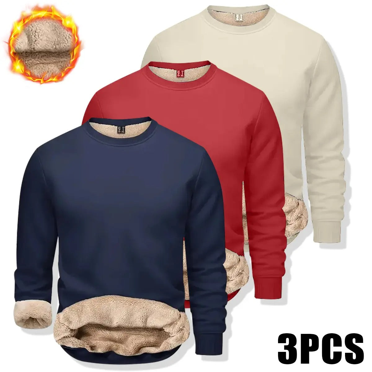 🔥 BESTSELLER |Men's Fitted Crewneck Fleece Lined Sweatshirt, Wind Resistant Polyester Athletic Pullover, Casual Fashion Active Tops