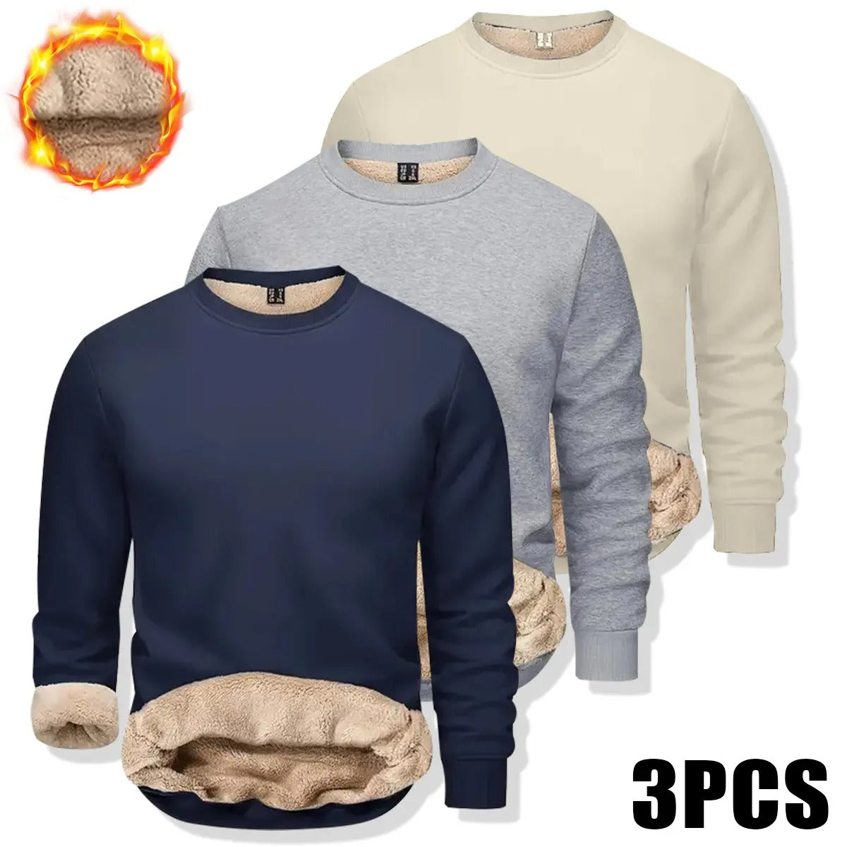 🔥 BESTSELLER |Men's Fitted Crewneck Fleece Lined Sweatshirt, Wind Resistant Polyester Athletic Pullover, Casual Fashion Active Tops
