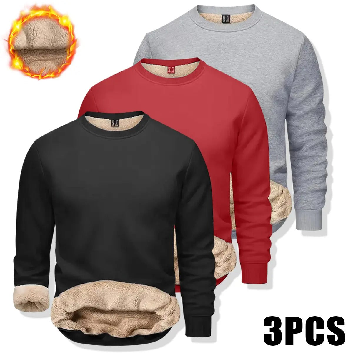 🔥 BESTSELLER |Men's Fitted Crewneck Fleece Lined Sweatshirt, Wind Resistant Polyester Athletic Pullover, Casual Fashion Active Tops