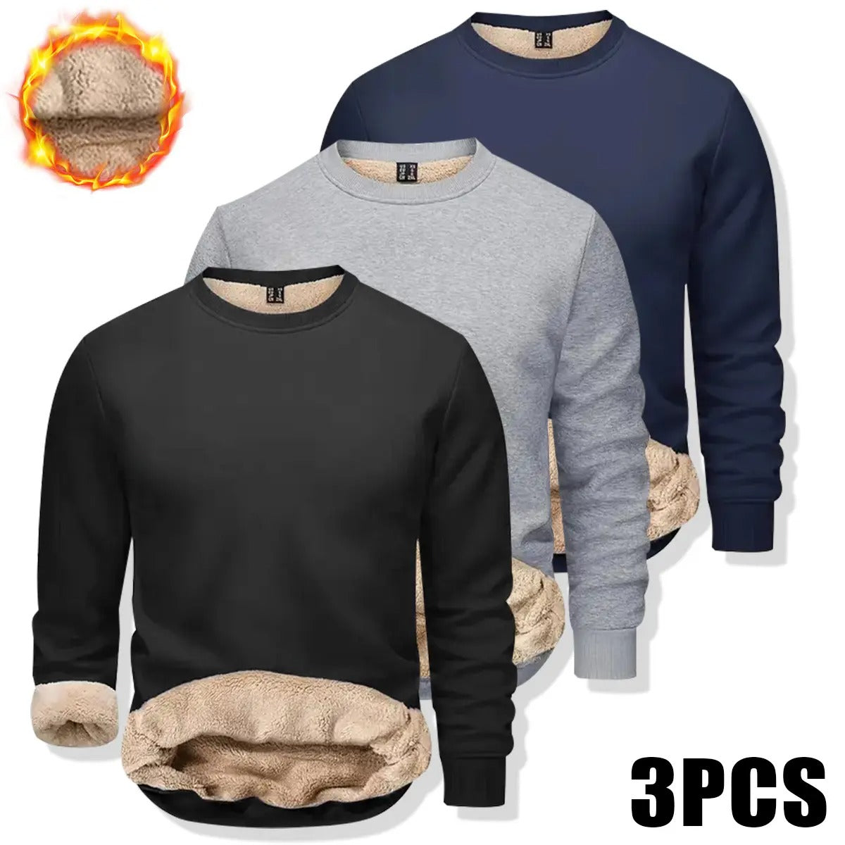 🔥 BESTSELLER |Men's Fitted Crewneck Fleece Lined Sweatshirt, Wind Resistant Polyester Athletic Pullover, Casual Fashion Active Tops